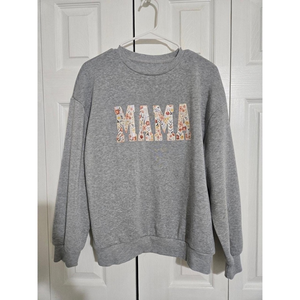 SHEIN Gray Floral Lettered Sweatshirt